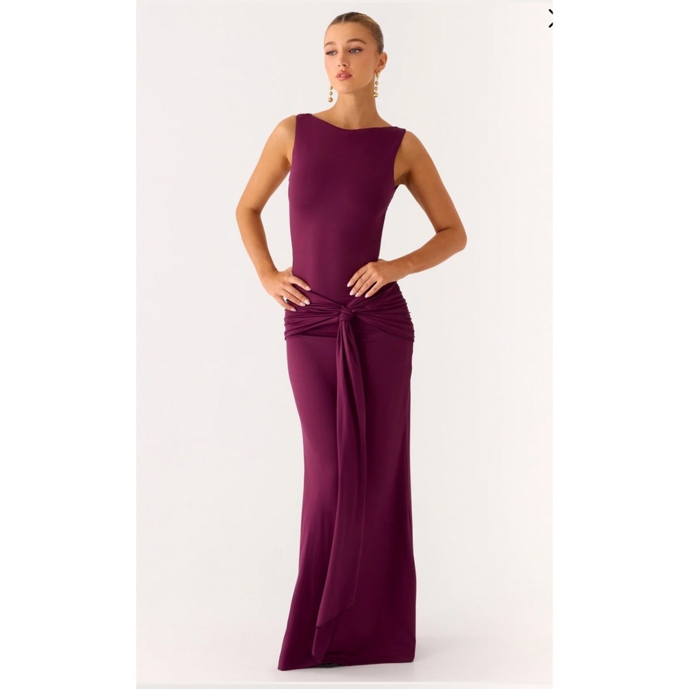 Peppermayo Fault Line Maxi Dress Plum Purple Open Back Gown US 16 NWT